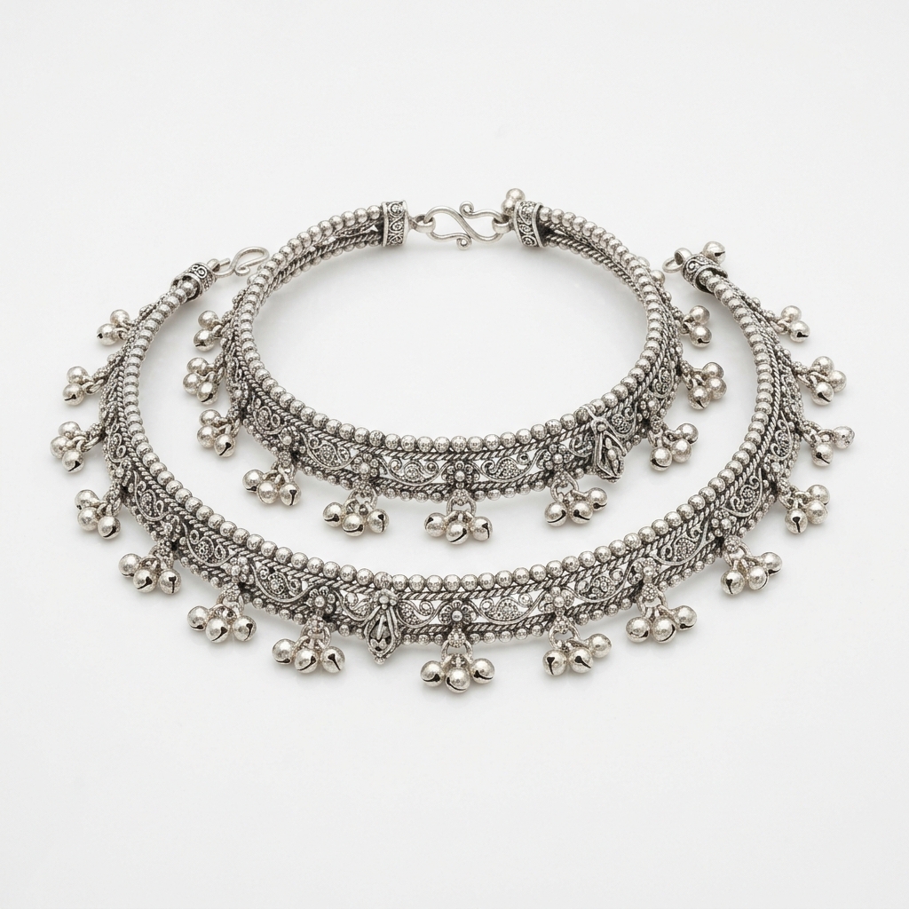 Sterling Silver Jhumka Payal